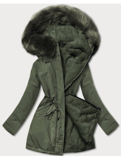 Teplá obojstranná dámska zimná bunda v khaki farbe (W610)