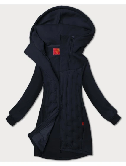 Tmavomodrá dlhá dámska mikina so stojačikom a kapucňou LHD (AMG-178) Tmavomodrá dlhá dámska mikina so stojačikom a kapucňou LHD (AMG-178)