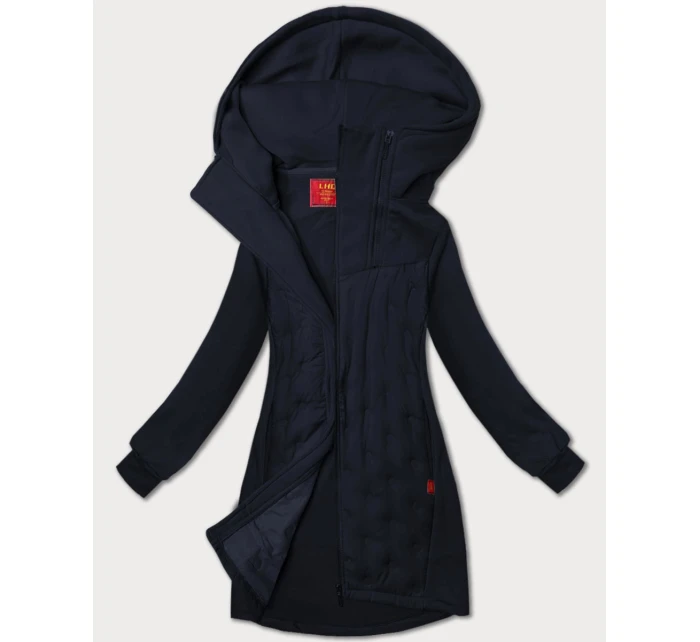 Tmavomodrá dlhá dámska mikina so stojačikom a kapucňou LHD (AMG-178) Tmavomodrá dlhá dámska mikina so stojačikom a kapucňou LHD (AMG-178)