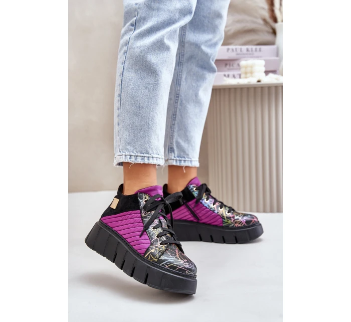 Skórzane Sneakersy Na Platformie Maciejka 06767-15 Fuksja