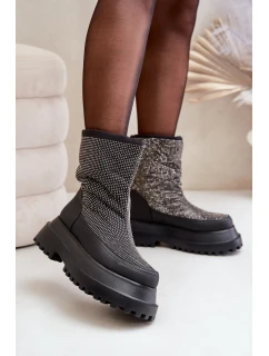 Zdobione Śniegowce Na Platformie I Płaskim Obcasie Czarne Avivina