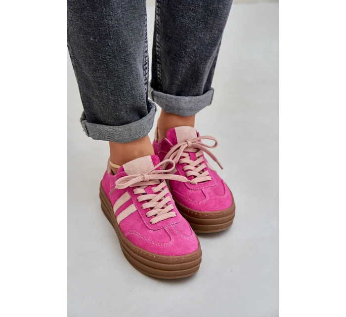 Zazoo N1068S4 Damskie Zamszowe Sneakersy Na Platformie Fuksja
