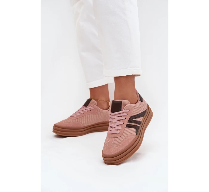 Sztruksowe Sneakersy Damskie Na Platformie Różowe Skye Sztruksowe Sneakersy Damskie Na Platformie Różowe Skye
