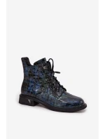Lakierowane Botki Damskie Z Naturalnej Skóry D&A LZ52-962 Granatowe