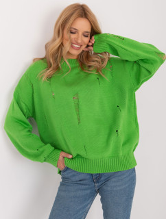 Svetlozelený dámsky oversize sveter s dierami