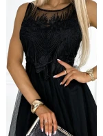 522-2 CATERINA Dámske šaty s gipirom a jemným tylom - ČIERNE 522-2 CATERINA Dámske šaty s gipirom a jemným tylom - ČIERNE