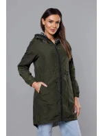 Tenká dámská bunda v barvě khaki s ozdobnou lemovkou model 18319638 - Miss TiTi Tenká dámská bunda v barvě khaki s ozdobnou lemovkou model 18319638 - Miss TiTi