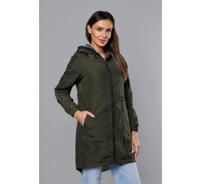 Tenká dámská bunda v barvě khaki s ozdobnou lemovkou model 18319638 - Miss TiTi Tenká dámská bunda v barvě khaki s ozdobnou lemovkou model 18319638 - Miss TiTi