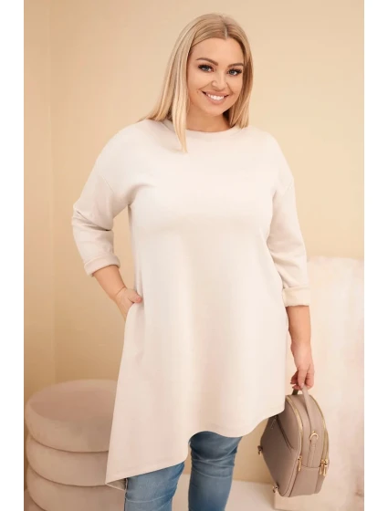 Dámske viskózové šaty PLUS SIZE s voľným strihom a dlhými rukávmi béžovej farby