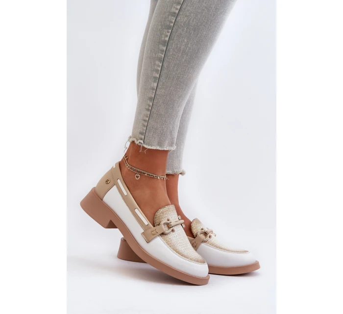 Skórzane Mokasyny Półbuty Damskie Maciejka 06493-11 Biało-Beżowe