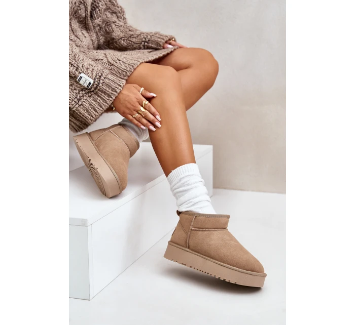 Dámské semišové sněhule na platformě béžové model 21670427 - Boto