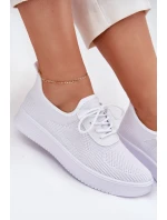 Materiałowe Wsuwane Buty Sportowe Na Platformie Damskie Białe Kalyra