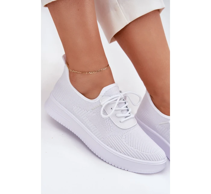 Materiałowe Wsuwane Buty Sportowe Na Platformie Damskie Białe Kalyra