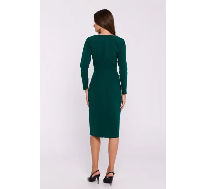 S376 Šaty v ceruzke s asymetrickým výstrihom - zelené