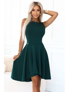 575-2 Roztiahnuté šaty s nápadne dlhým chrbtom - fľaškovo zelená