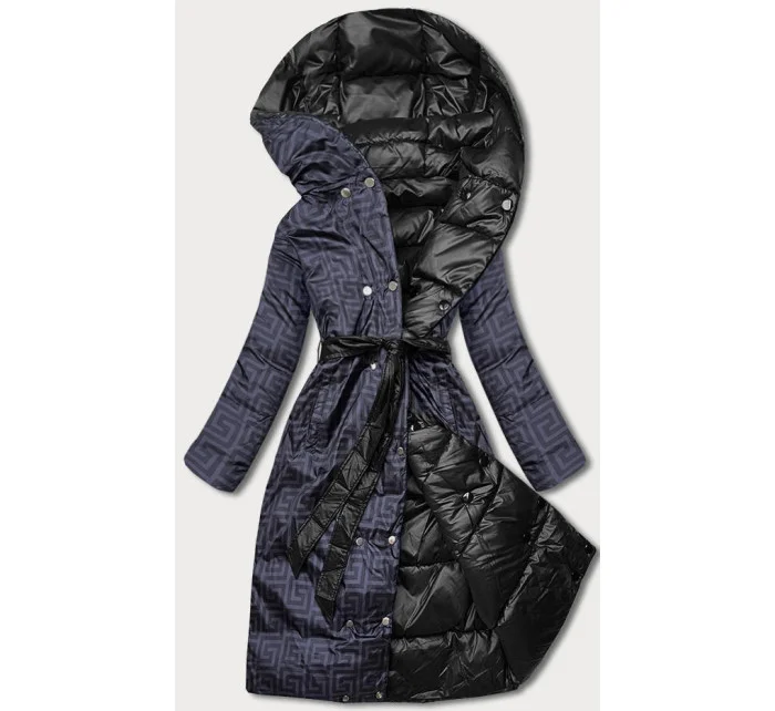 Čierna obojstranná dlhá bunda s kapucňou (p22-6635-1)