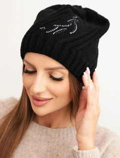 Dámska zimná čiapka s vlnou voľného strihu K442 čierna