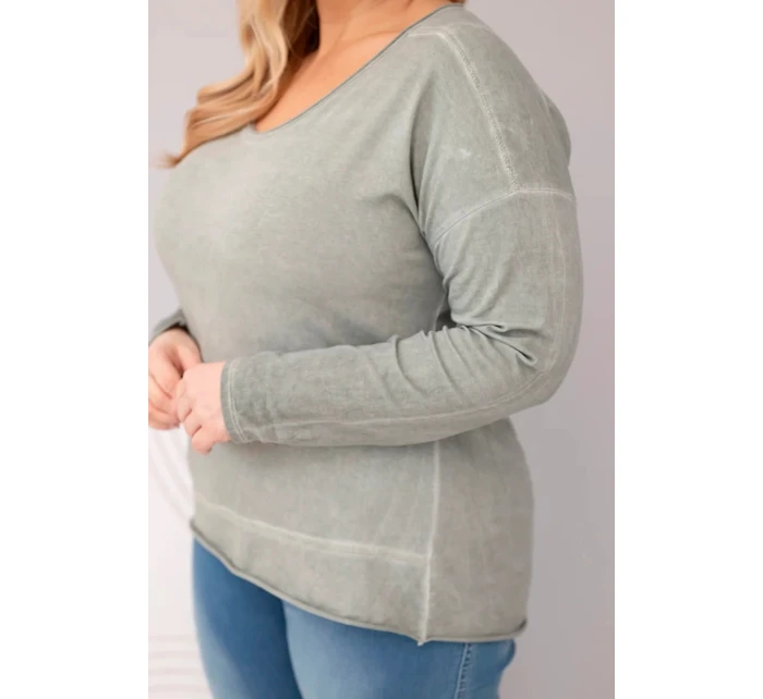 Dámská blůza Plus Size s V výstřihem a delším zadním dílem khaki