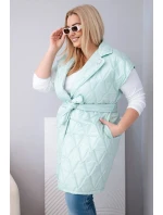 Dámske Plus veľkosť prešívaná vesta s opaskom a golierom Mint