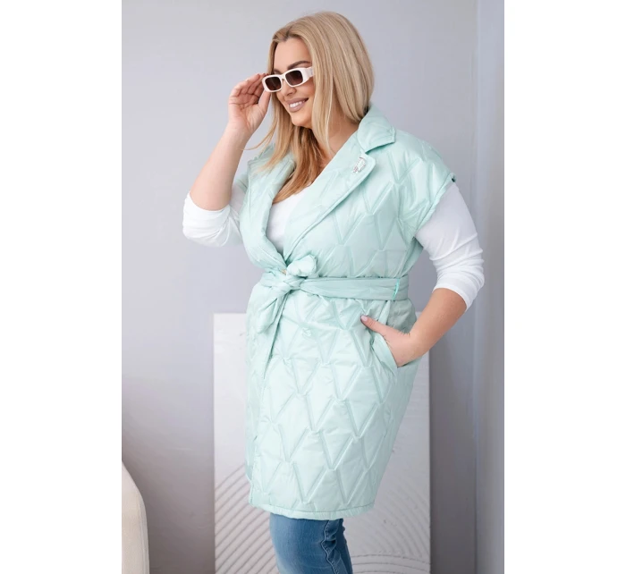 Dámske Plus veľkosť prešívaná vesta s opaskom a golierom Mint