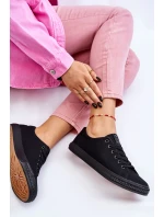 Damskie Wiązane Klasyczne Trampki Czarne Eleya