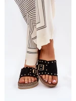 Klapki Damskie Na Platformie Z Klamrą I Ćwiekami Czarne Nusithia