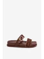 Dámské pantofle s zlatým sponou hnědé model 21898353 - Boto