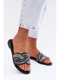 Ozdobené pantofle na nízkém podpatku Černé Dovima