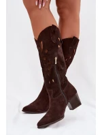 kozačky z přírodního semiše  Čokoládové model 22031659 - Zazoo
