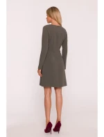 S419 Šaty s ozdobnými gombíkmi v páse - khaki