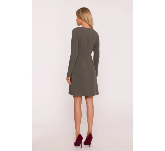 S419 Šaty s ozdobnými gombíkmi v páse - khaki