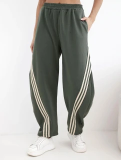 Dámske maslové nohavice z viskózy s khaki pásom