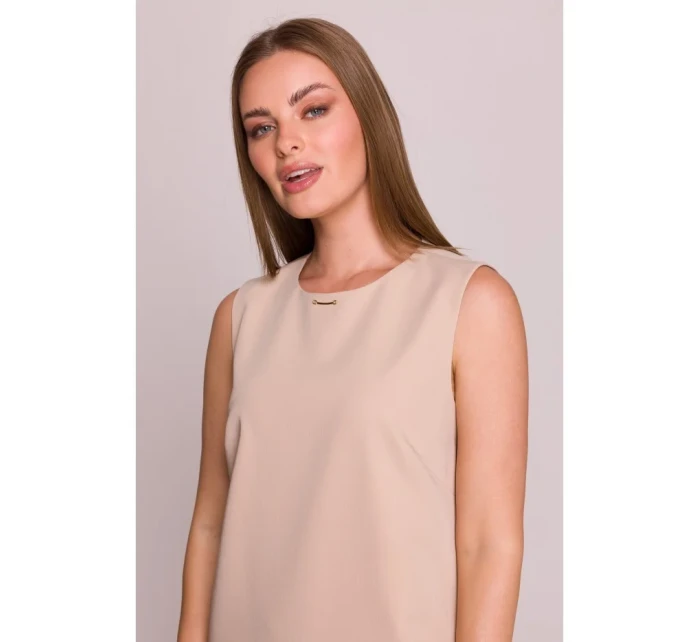 S408 Šaty bez rukávov - béžové