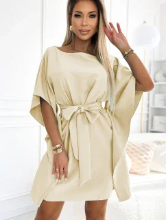 SOFIA   béžové dámské šaty se zavazováním v pase model 20273092 - numoco