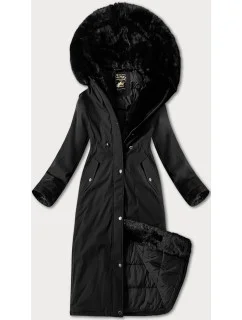 Černá dlouhá hrubší zimní bunda s kapucí model 21248705 - Libland