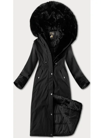 Dlhá hrubá zimná bunda s kapucňou Libland Black (7614)