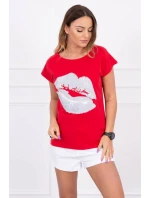 Blúzka s potlačou pier červená