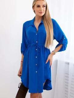 Šaty so zapínaním na gombíky a viazaním v páse v chrpovo modrej farbe
