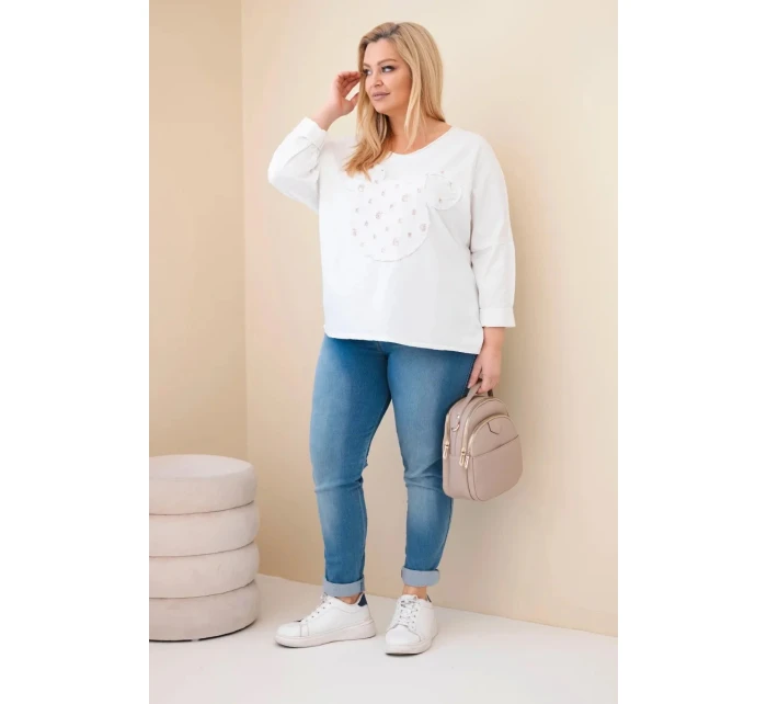 Dámská bavlněná blůza Plus Size s výstřihem do V bílá