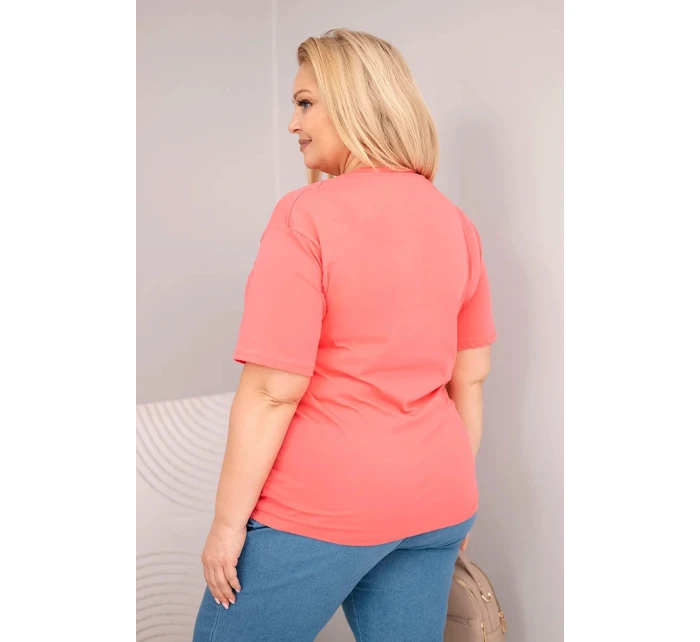 Dámská bavlněná halenka Plus Size s krátkým rukávem basic malinová