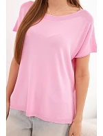 Dámska oversize blúzka z viskózy s krátkymi rukávmi a okrúhlym výstrihom candy pink