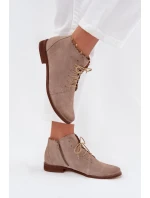 Zamszowe Botki Na Płaskim Obcasie Cappuccino Zazoo 4078