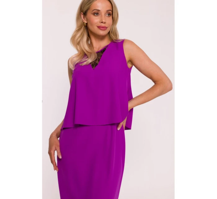 S422 Šaty s čipkovou vložkou - levanduľová