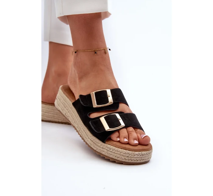 Dámske papuče s opleteným eko semišom čierne Zaloemi