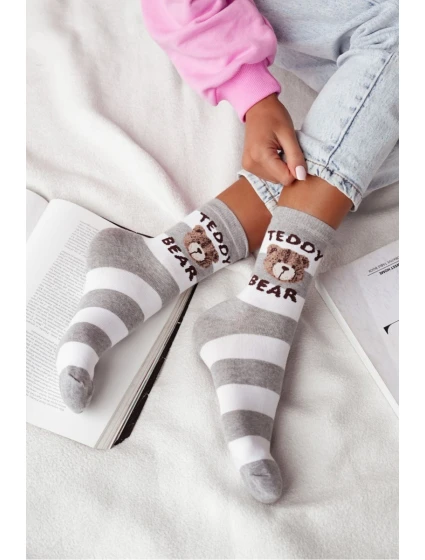 Dámske ponožky s pruhmi Medvedík - sivé Dámske ponožky s pruhmi Medvedík - sivé