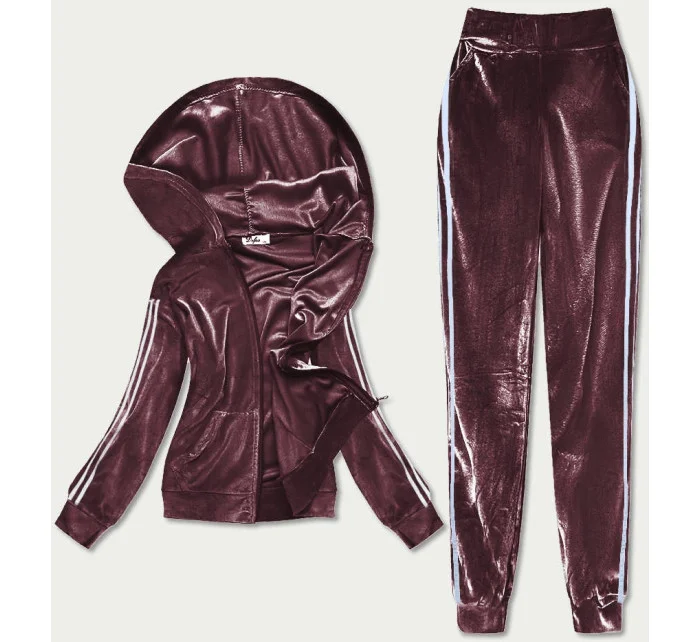 Hnědý dámský velurový dres s lampasy model 17694131 - Defox