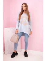 Dámská halenka s kapsami a ozdobným potiskem šedý Dámská halenka s kapsami a ozdobným potiskem šedý