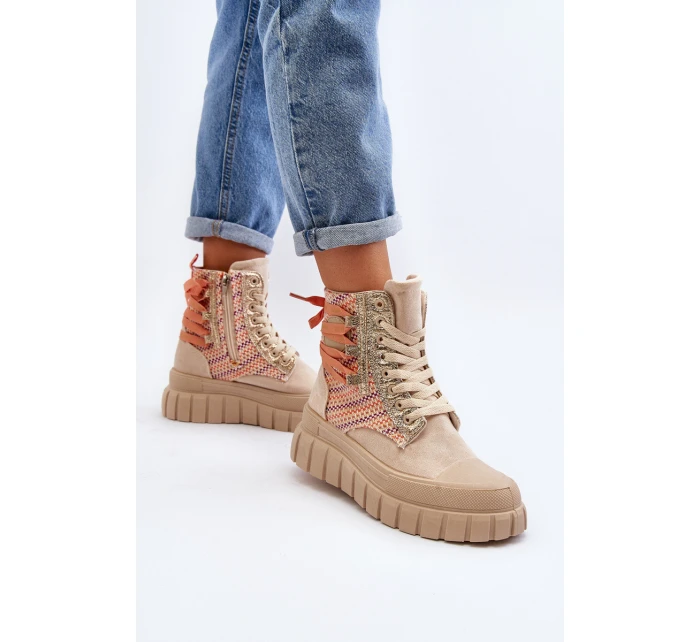 Wysokie Trampki Damskie Na Masywnej Platformie Beżowe Kernia Wysokie Trampki Damskie Na Masywnej Platformie Beżowe Kernia