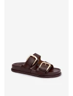 Dámské ekologické kožené pantofle se zlatými sponami Čokoládové Tervessa Dámské ekologické kožené pantofle se zlatými sponami Čokoládové Tervessa