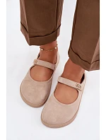 Kožené semišové baleríny Barefoot s páskem Zazoo 10206 béžové